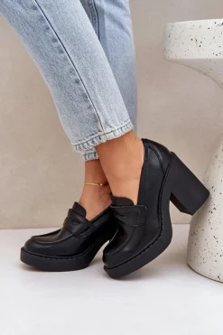 Damskie Boto Czółenka Na Masywnym Słupku Z Eko Skóry Czarne Eminza