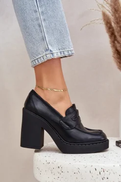 Damskie Boto Czółenka Na Masywnym Słupku Z Eko Skóry Czarne Eminza