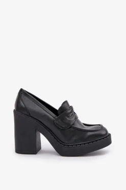 Damskie Boto Czółenka Na Masywnym Słupku Z Eko Skóry Czarne Eminza