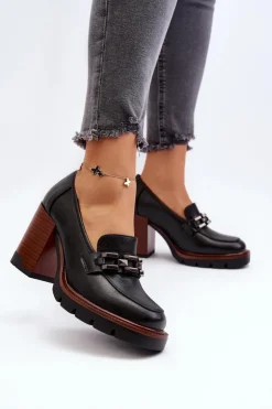 Discount Buty damskie Vinceza Czółenka Na Masywnym Słupku Z Ozdobą Czarne Oradna