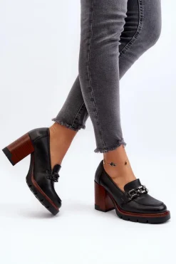 Discount Buty damskie Vinceza Czółenka Na Masywnym Słupku Z Ozdobą Czarne Oradna