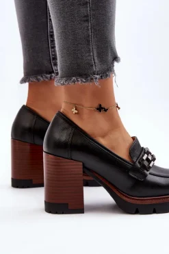 Discount Buty damskie Vinceza Czółenka Na Masywnym Słupku Z Ozdobą Czarne Oradna