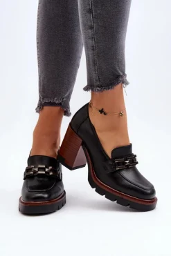 Discount Buty damskie Vinceza Czółenka Na Masywnym Słupku Z Ozdobą Czarne Oradna