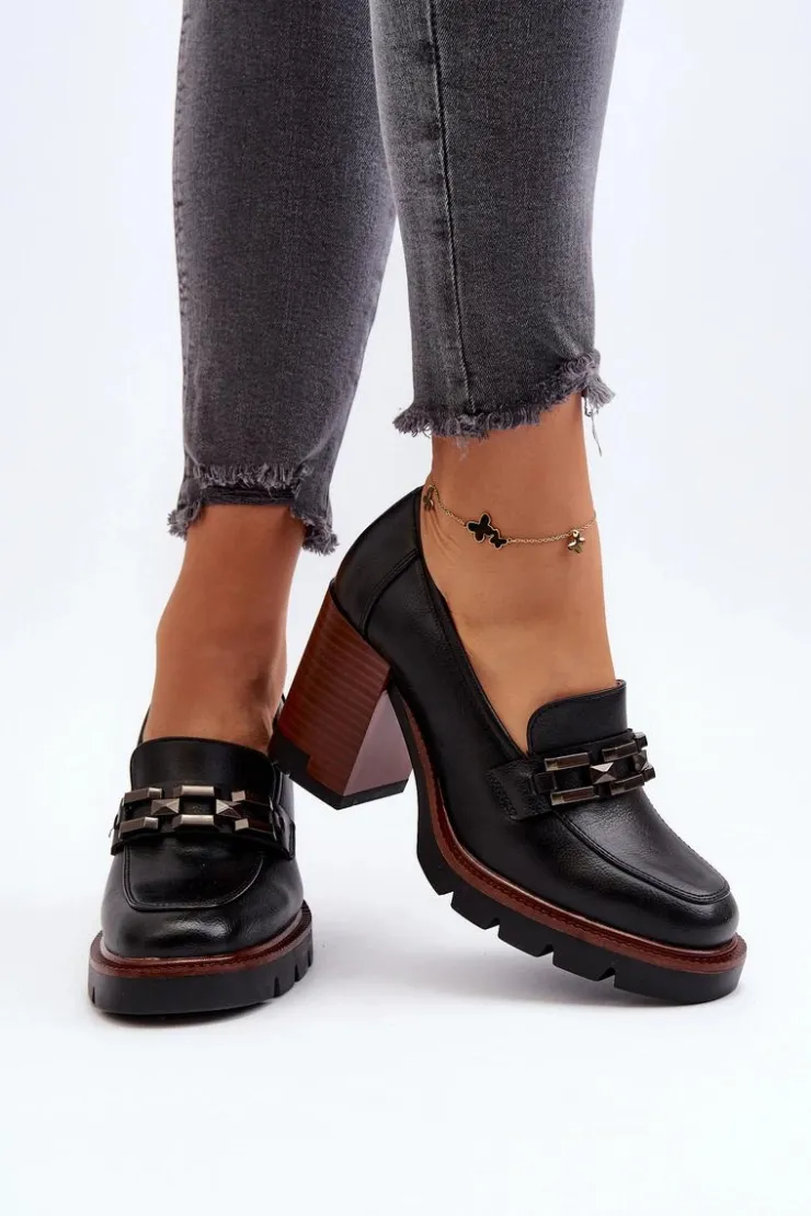 Discount Buty damskie Vinceza Czółenka Na Masywnym Słupku Z Ozdobą Czarne Oradna