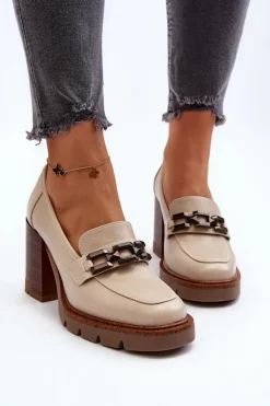 Damskie Buty damskie Vinceza Czółenka Na Masywnym Słupku Z Ozdobą Beżowe Oradna