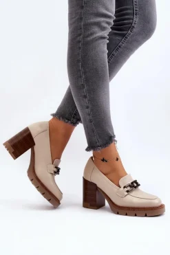 Damskie Buty damskie Vinceza Czółenka Na Masywnym Słupku Z Ozdobą Beżowe Oradna