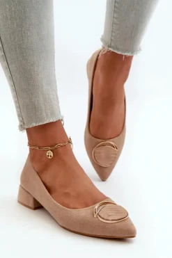 Damskie Damskie buty S.Barski Czółenka Na Niskim Obcasie Z Eko Zamszu S.Barski KV27-037 Beżowe