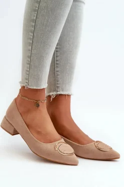 Damskie Damskie buty S.Barski Czółenka Na Niskim Obcasie Z Eko Zamszu S.Barski KV27-037 Beżowe