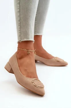 Damskie Damskie buty S.Barski Czółenka Na Niskim Obcasie Z Eko Zamszu S.Barski KV27-037 Beżowe