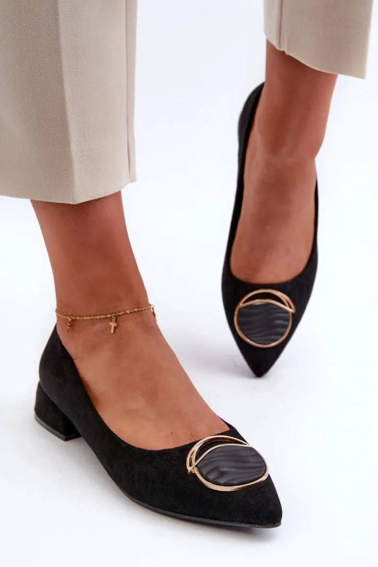 Sale Damskie buty S.Barski Czółenka Na Niskim Obcasie Z Eko Zamszu S.Barski KV27-037 Czarne Czarny