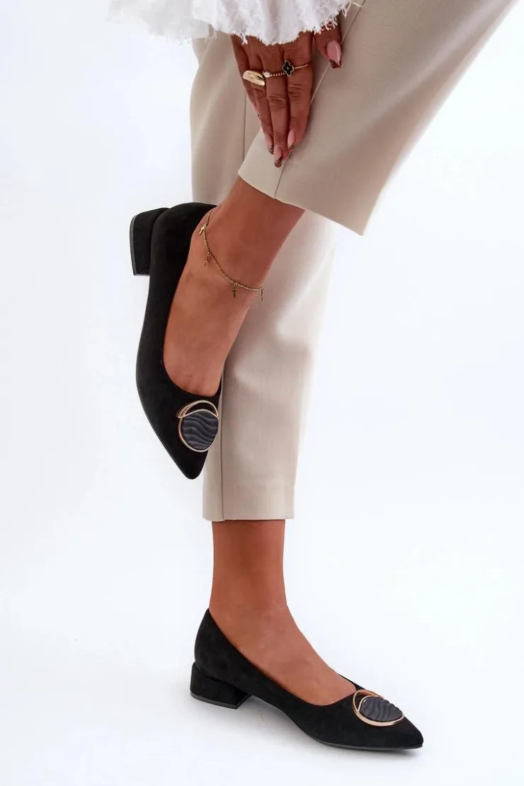 Sale Damskie buty S.Barski Czółenka Na Niskim Obcasie Z Eko Zamszu S.Barski KV27-037 Czarne Czarny