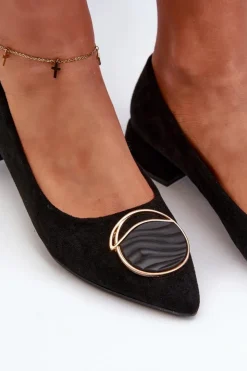 Sale Damskie buty S.Barski Czółenka Na Niskim Obcasie Z Eko Zamszu S.Barski KV27-037 Czarne Czarny