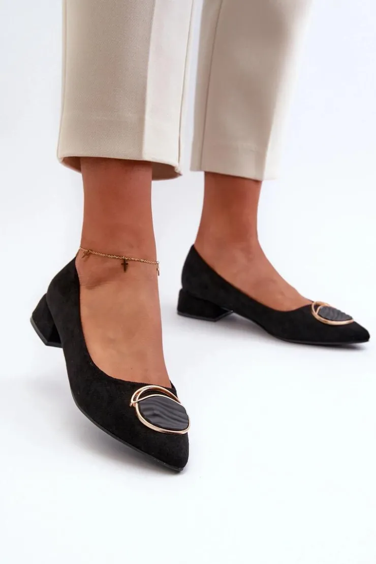 Sale Damskie buty S.Barski Czółenka Na Niskim Obcasie Z Eko Zamszu S.Barski KV27-037 Czarne Czarny