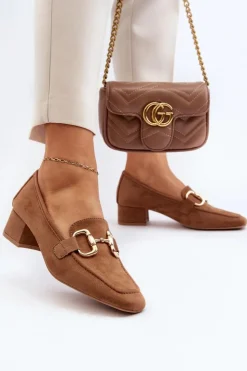 Discount Boto Czółenka Na Niskim Obcasie Klocku Z Ozdobą Camel Dolvira