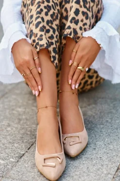 Best Damskie buty S.Barski Czółenka Na Niskim Obcasie Z Ozdobą Eko Zamszowe S.Barski KV27-034 Beżowe Beżowy