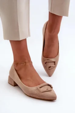 Best Damskie buty S.Barski Czółenka Na Niskim Obcasie Z Ozdobą Eko Zamszowe S.Barski KV27-034 Beżowe Beżowy