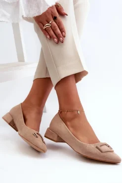 Best Damskie buty S.Barski Czółenka Na Niskim Obcasie Z Ozdobą Eko Zamszowe S.Barski KV27-034 Beżowe Beżowy