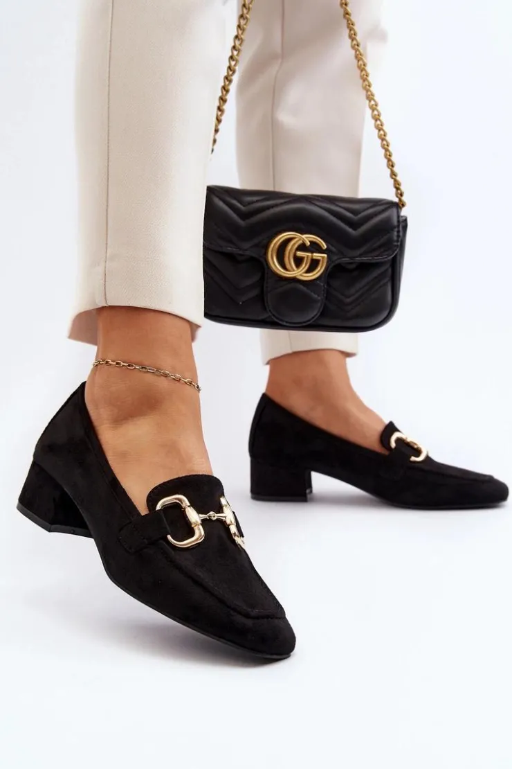 Boto Czółenka Zamszowe|Czółenka Klasyczne*Czółenka Na Niskim Obcasie Klocku Z Ozdobą Czarne Dolvira