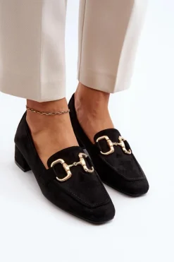 Boto Czółenka Zamszowe|Czółenka Klasyczne*Czółenka Na Niskim Obcasie Klocku Z Ozdobą Czarne Dolvira