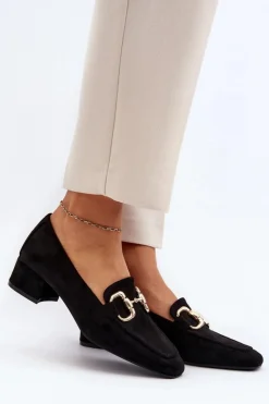 Boto Czółenka Zamszowe|Czółenka Klasyczne*Czółenka Na Niskim Obcasie Klocku Z Ozdobą Czarne Dolvira