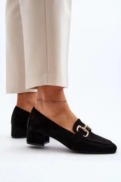 Boto Czółenka Zamszowe|Czółenka Klasyczne*Czółenka Na Niskim Obcasie Klocku Z Ozdobą Czarne Dolvira