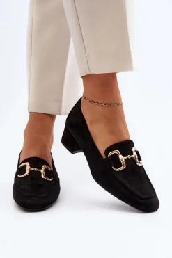 Boto Czółenka Zamszowe|Czółenka Klasyczne*Czółenka Na Niskim Obcasie Klocku Z Ozdobą Czarne Dolvira