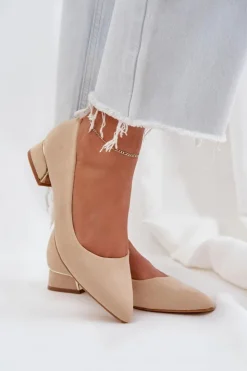 Online Boto Czółenka Na Niskim Obcasie I Szpiczastymi Noskami Beżowe Terilara Beżowy