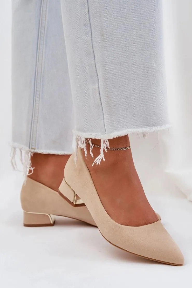 Online Boto Czółenka Na Niskim Obcasie I Szpiczastymi Noskami Beżowe Terilara Beżowy
