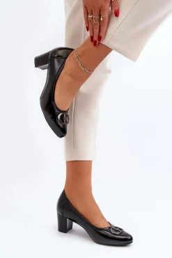 Buty damskie Vinceza Czółenka Na Słupku|Czółenka Klasyczne*Czółenka Na Niskim Słupku Z Ozdobą Czarne Aeliris