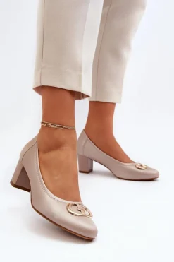 Damskie Buty damskie Vinceza Czółenka Na Niskim Słupku Z Ozdobą Beżowe Aeliris