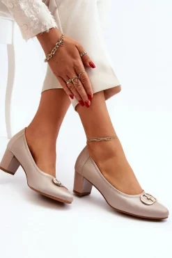 Damskie Buty damskie Vinceza Czółenka Na Niskim Słupku Z Ozdobą Beżowe Aeliris