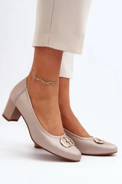 Damskie Buty damskie Vinceza Czółenka Na Niskim Słupku Z Ozdobą Beżowe Aeliris