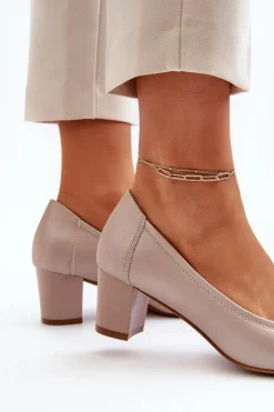 Damskie Buty damskie Vinceza Czółenka Na Niskim Słupku Z Ozdobą Beżowe Aeliris