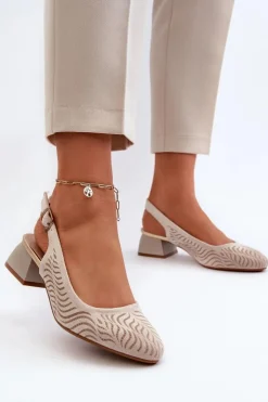 Best Boto Czółenka Na Obcasie Klocku Beżowe Gemifa