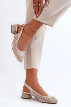 Best Boto Czółenka Na Obcasie Klocku Beżowe Gemifa