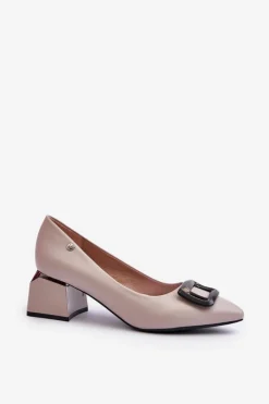 Damskie Buty damskie Vinceza Czółenka Na Obcasie Klocku Z Ozdobą Eko Skórzane Szare Sarala