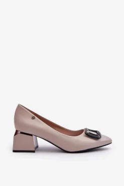 Damskie Buty damskie Vinceza Czółenka Na Obcasie Klocku Z Ozdobą Eko Skórzane Szare Sarala