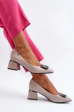 Damskie Buty damskie Vinceza Czółenka Na Obcasie Klocku Z Ozdobą Eko Skórzane Szare Sarala