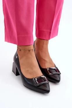 Damskie Buty damskie Vinceza Czółenka Na Obcasie Klocku Z Ozdobą Eko Skórzane Czarne Sarala