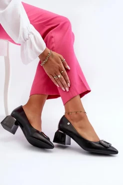 Damskie Buty damskie Vinceza Czółenka Na Obcasie Klocku Z Ozdobą Eko Skórzane Czarne Sarala