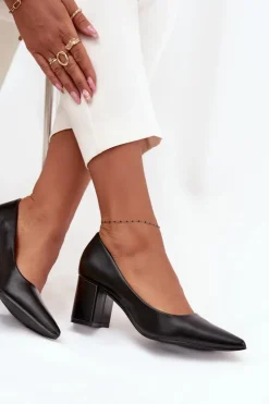 Boto Czółenka Klasyczne*Czółenka Na Słupkowym Obcasie Ze Szpiczastymi Noskami Czarne Ryvessa Czarny