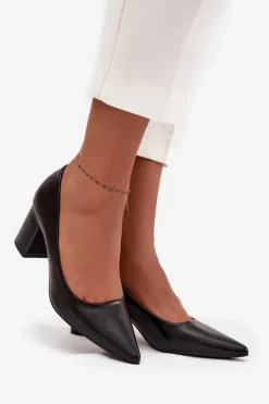 Boto Czółenka Klasyczne*Czółenka Na Słupkowym Obcasie Ze Szpiczastymi Noskami Czarne Ryvessa Czarny