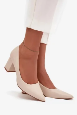 Outlet Boto Czółenka Na Słupkowym Obcasie Ze Szpiczastymi Noskami Jasnobeżowe Ryvessa Beżowy