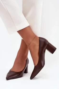 Damskie Boto Czółenka Na Słupkowym Obcasie Ze Szpiczastymi Noskami Czekoladowe Ryvessa
