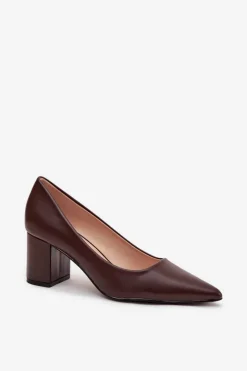 Damskie Boto Czółenka Na Słupkowym Obcasie Ze Szpiczastymi Noskami Czekoladowe Ryvessa