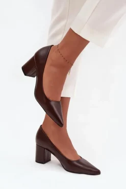 Damskie Boto Czółenka Na Słupkowym Obcasie Ze Szpiczastymi Noskami Czekoladowe Ryvessa