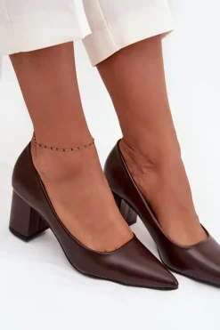 Damskie Boto Czółenka Na Słupkowym Obcasie Ze Szpiczastymi Noskami Czekoladowe Ryvessa