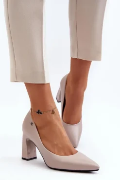 Best Buty damskie Vinceza Czółenka Na Słupku Eko Skóra Szare Giseleni