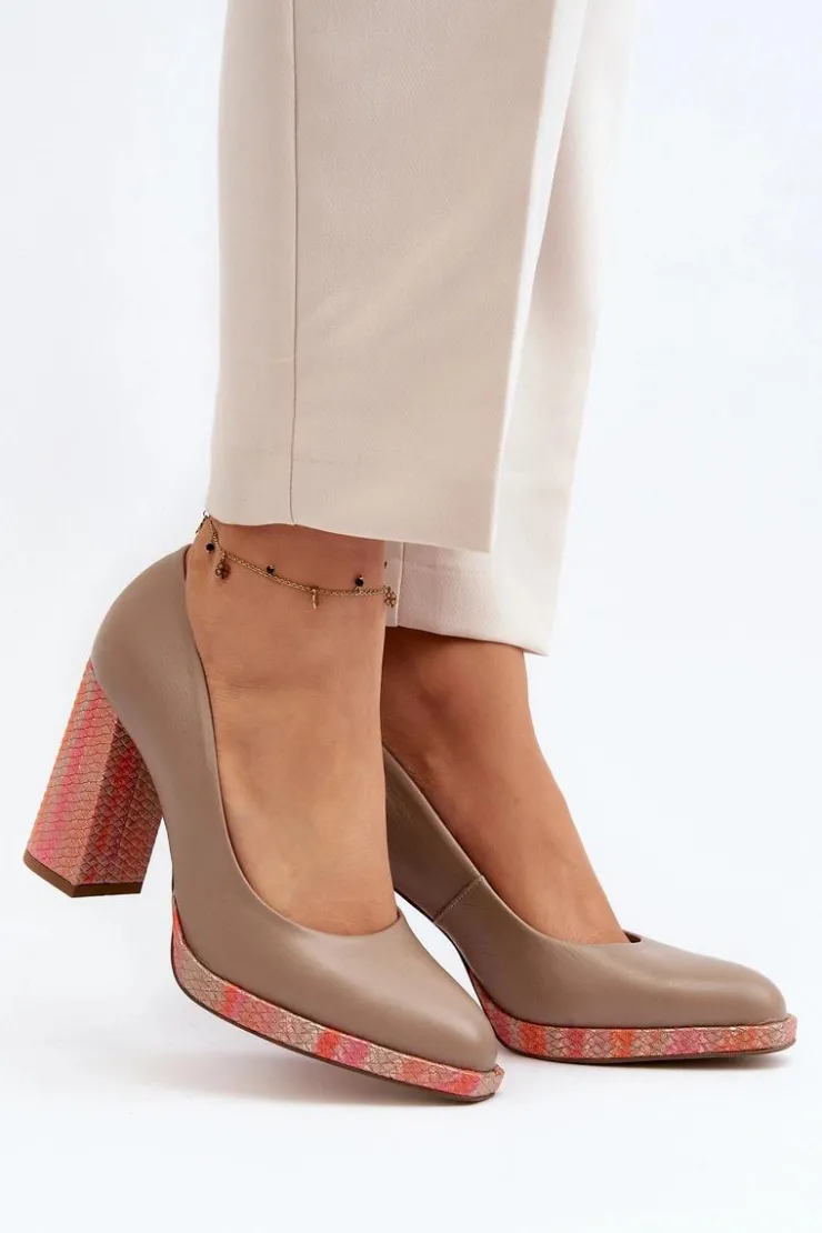 Damskie Laura Messi Czółenka Na Słupku 2746 Beżowe