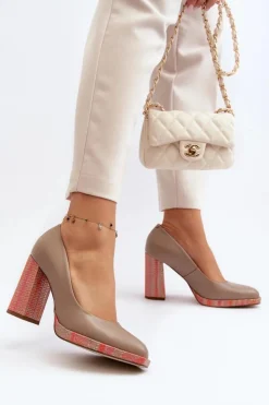 Damskie Laura Messi Czółenka Na Słupku 2746 Beżowe